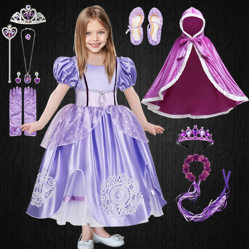 Christmas Fancy Girl Ricamato Sofia Princess Dress Up Halloween Carnival Costume Da Sophia Con Maniche A Sbuffo In Stile Volant Per Bambini
