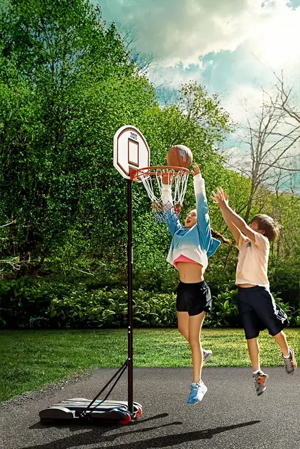 Adjustable Basketball Hoop 5-7 FT, Portable Basketball Goal with Stand & Wheels, Indoor Outdoor Play for Kids Teens Adults
