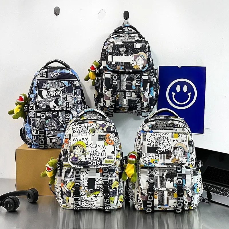 

One Piece High Capacity Backpack Trendy Graffiti Cute Cartoon Fashionable and Versatile Portable Generation Single Package