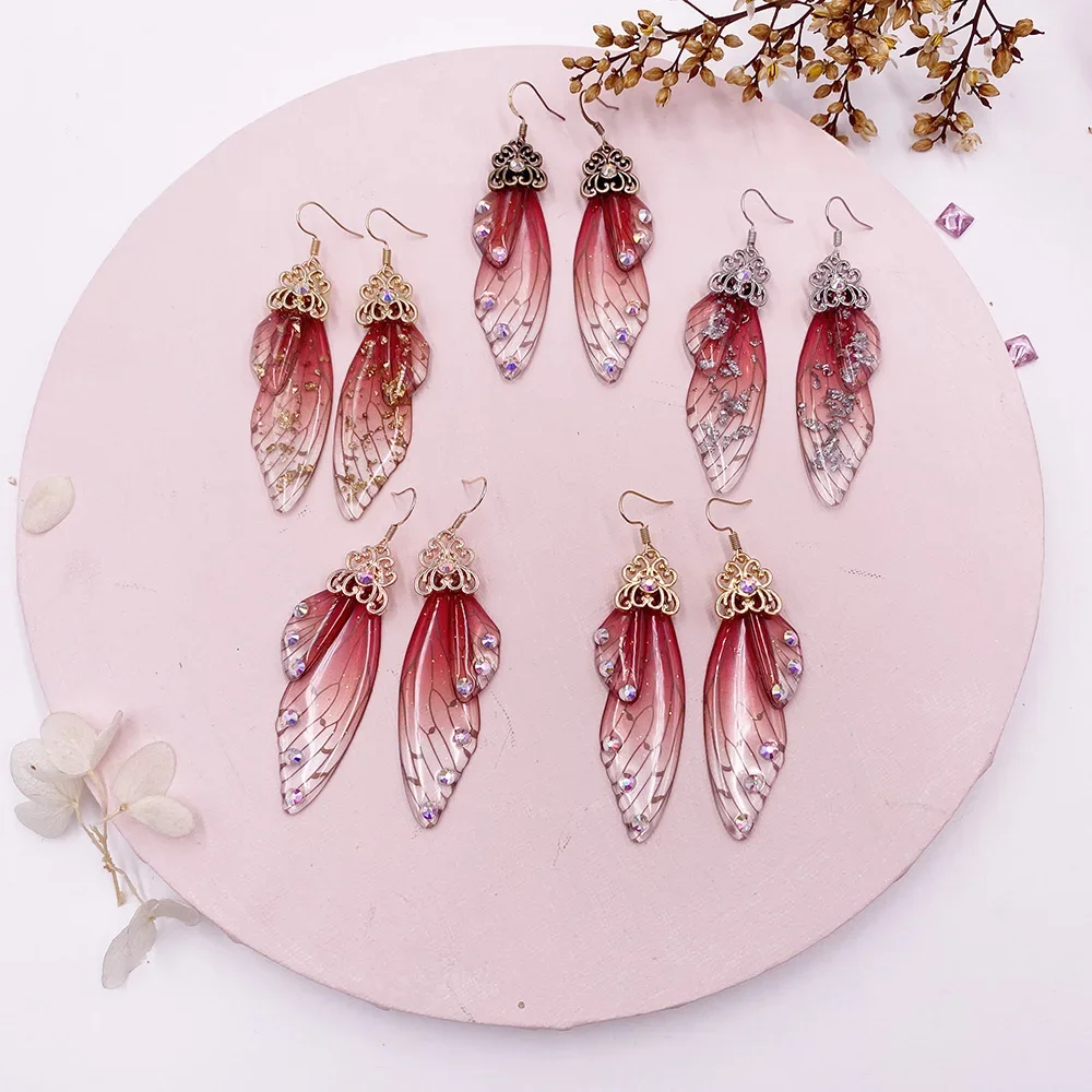 Dangle Earrings Drop Earrings Butterfly Earrings Handmade Fairy Clear Resin Simulation Wing Earrings Foil Rhinestones Butterfly Drop Earrings