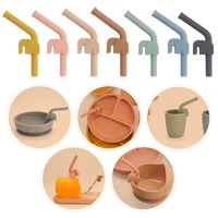 Baby Soft Silicone Drinking Straw Clip Holder Baby Feeding Soup Milk Juice Straw Children's Tableware Feeding Bowl Accessories 1
