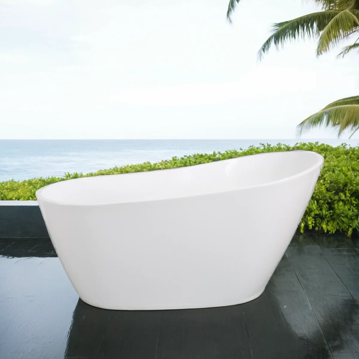 Glossy Acrylic Freestanding Soaking Bathtub with Chrome Overflow and Drain 4