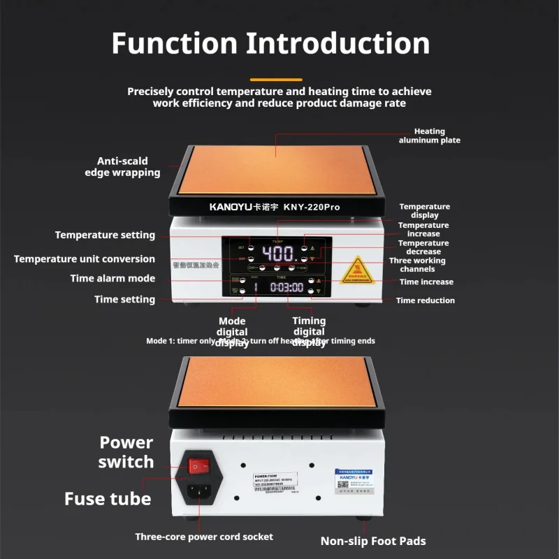 KNY-220PRO 지능형 항온 PCB 납땜 타이머 예열 플랫폼 가열 테이블