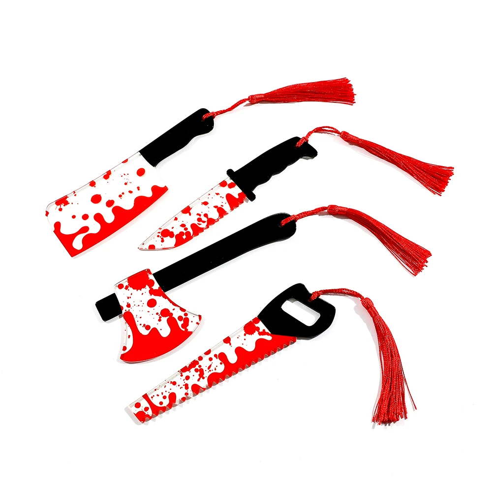 Acrylic bookmark 1pcs horror knife with tassel Halloween themed for bookworms