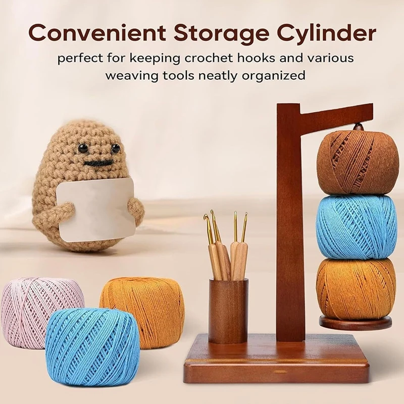 Wooden Yarn Holder With Phone Holder Wooden Yarn For Crocheting Spindle And DIY Gift For Craft Lovers