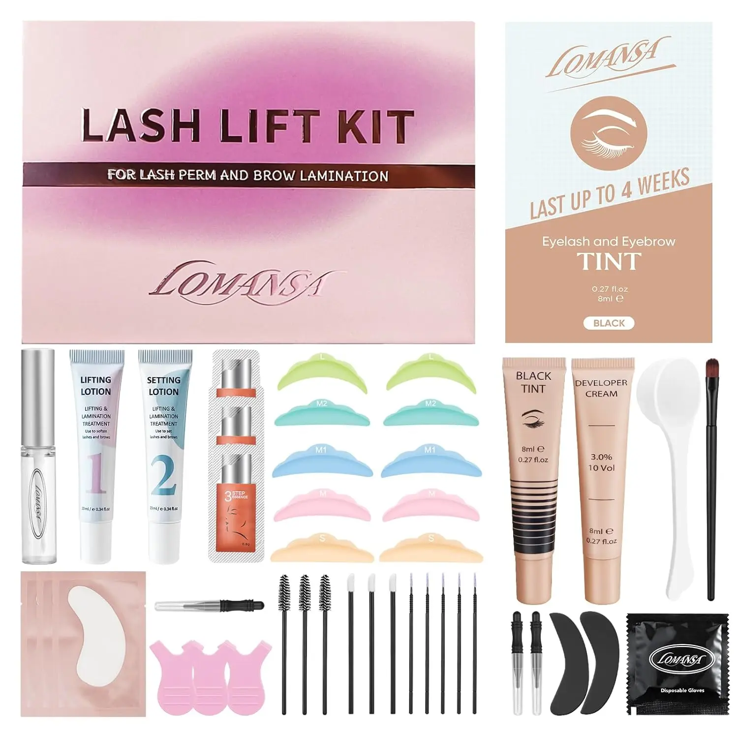 Lomansa Eyelash Lift and Color Kit Lash Perm Kit Curling Perming Voluminous Lashes with Complete Tool Salon Result Lasts 4 Weeks