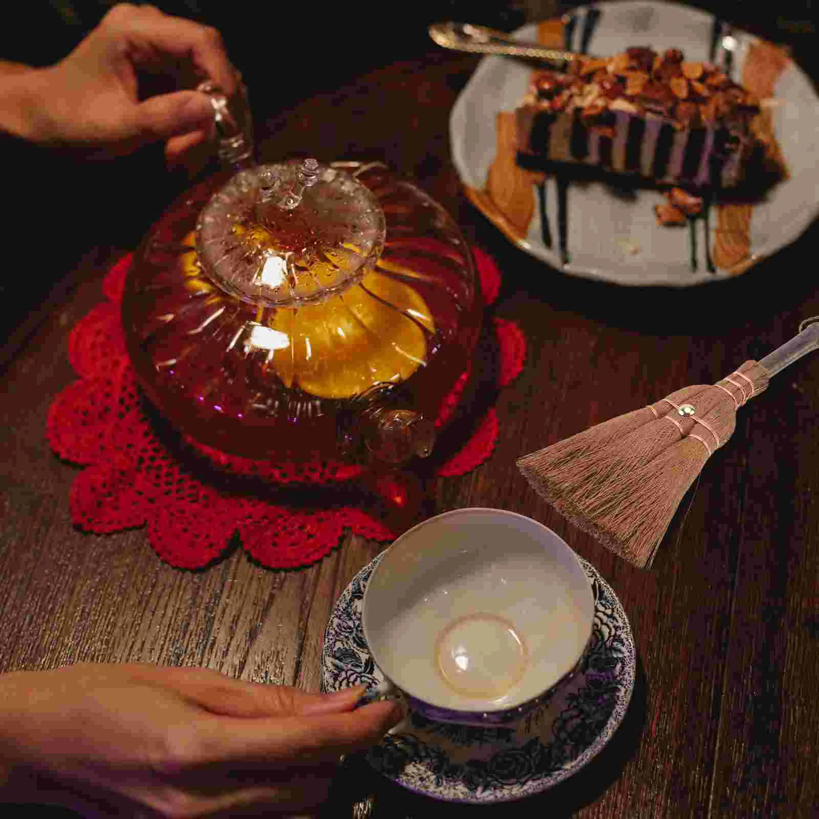 거품기 청소 가정용 청소 도구 미니 다크 브라운 빗자루 브러시, 섬세한 코너, 천연 소재, 어린이 장난감
