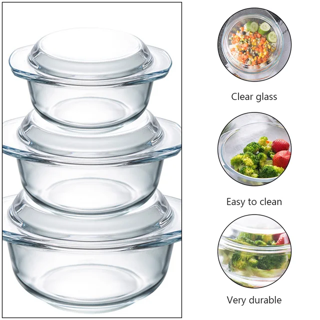 Glass Dish With Lid Heat-resistant For Food Serving 4