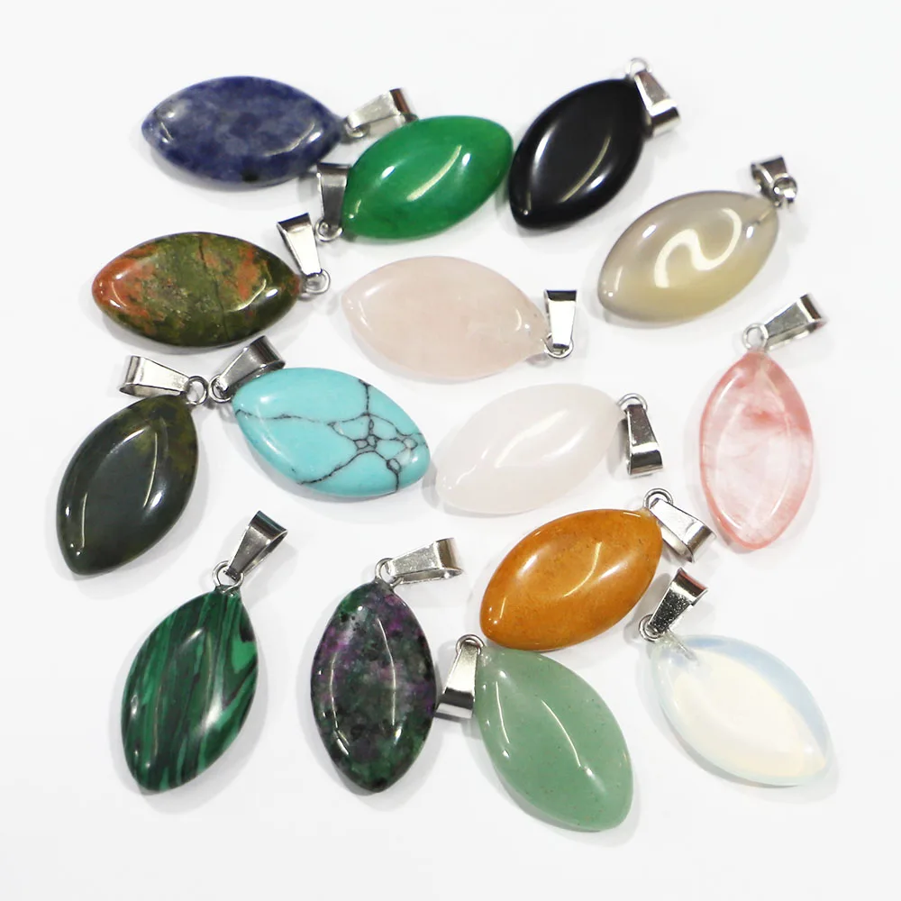 New Natural Stone Marquise Agate Crystal Necklace Pendant Reiki Charm Fashion DIY Jewelry Accessories Making 24Pcs Free Shipping