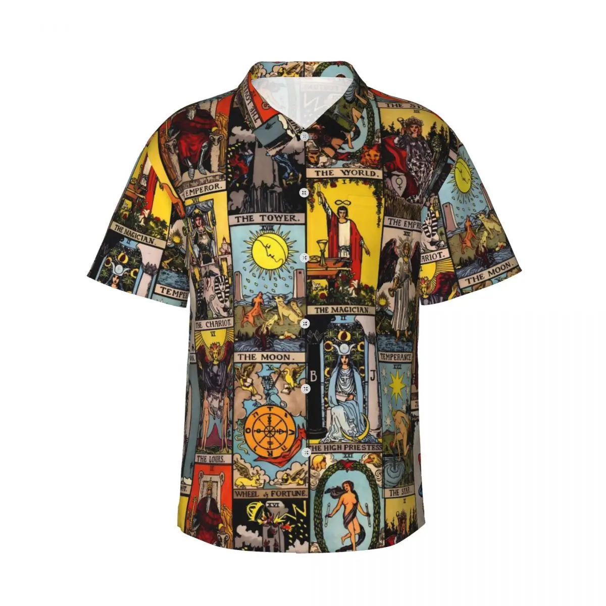 Tarot Hawaiian Shirt Men Beach A Major Arcana Print Casual Shirts Short Sleeve Breathable Design Novelty Oversize Blouses 2