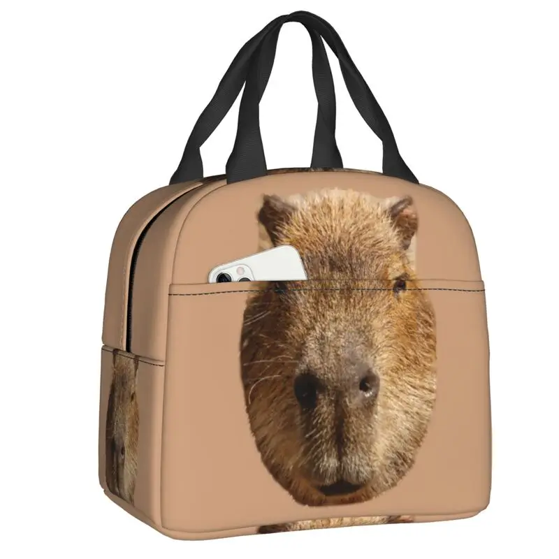 

Custom Capybara Face Lunch Bag Women Warm Cooler Insulated Lunch Container for Kids School Work Picnic Food Tote Bags