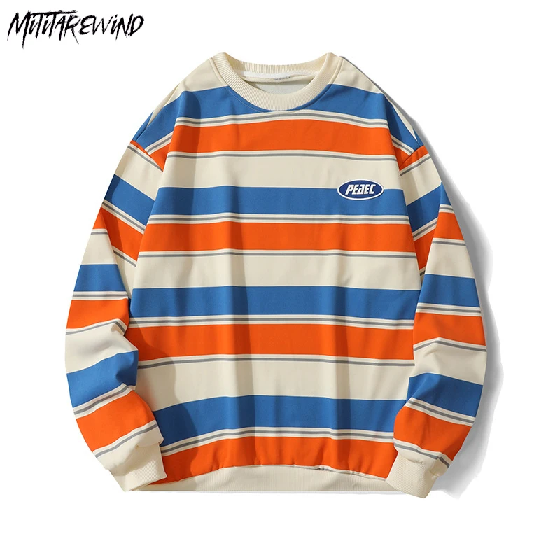 

2023 Fashion Spring Striped Shirt Men Loose Oversized Boyfriend Casual Couple Hip Hop Long Sleeve New Pullover Streetwear Top