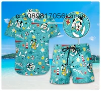 Mickey And Friends Cruise Hawaiian Shirt Shorts Set Casual Beach Short Sleeve Set Disney Beach Shorts Retro Button Shirt 1