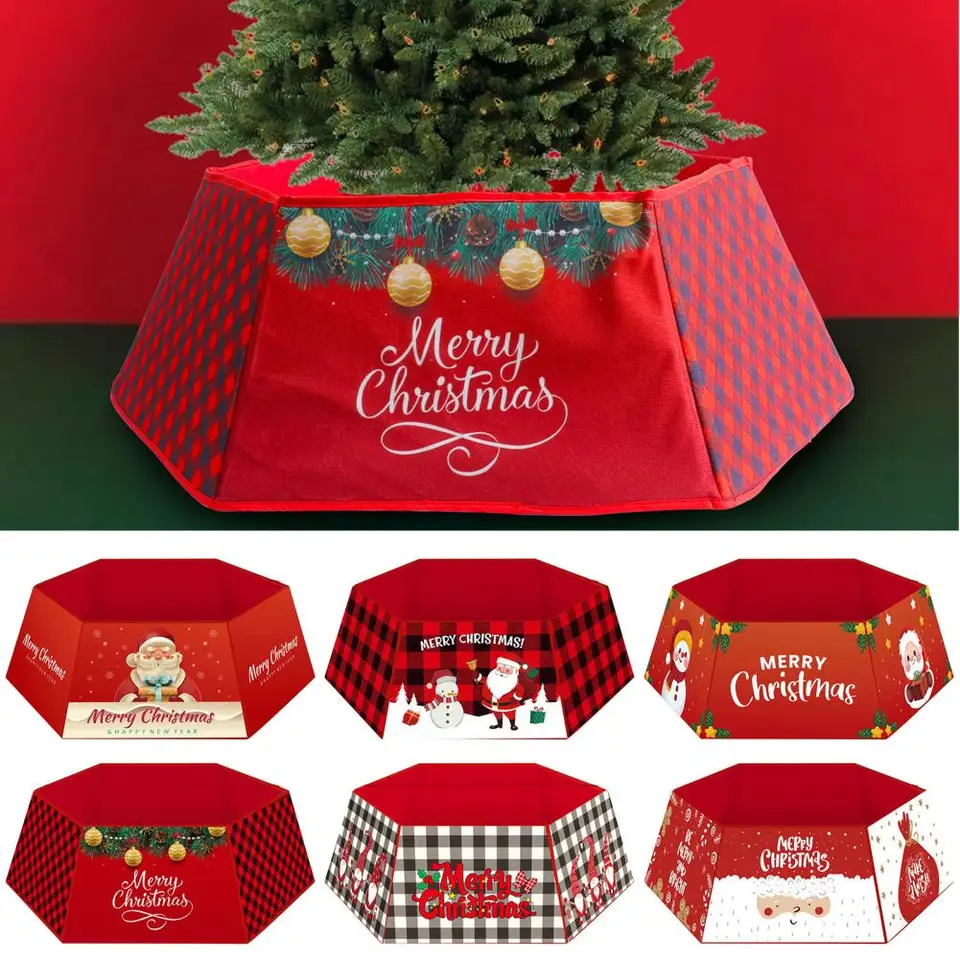 Scatola per collare dell'albero di Natale, in legno, rustica, trapezoidale, copertura per albero di Natale, facile da montare, ideale per la decorazione natalizia per collare in legno (piccola
