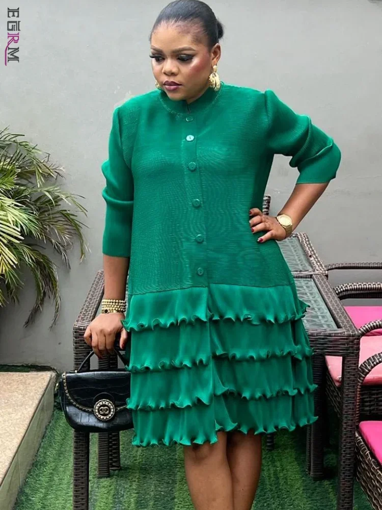 EGRM 2024 New Pleated Dress Women Ruffles Stand Long Sleeves Solid Single  Breasted Loose Dresses Fashion Design Clothing 32G6980 - AliExpress  200000345