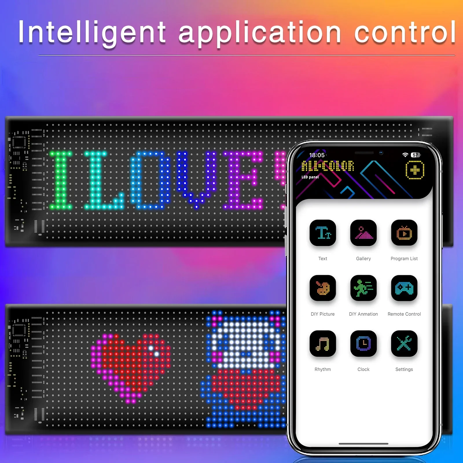 LED Display Full Color Bluetooth Connection Mobile APP Electronic Advertising Screen Flexible USB Car Screen