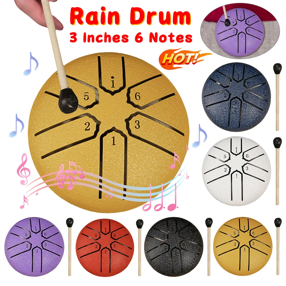 Rain Drum 3 Inches 6 Notes Outside Rain Drum Instrument Mini Handpan Drums Outdoor For Yoga Meditation Unique Gifts ﻿