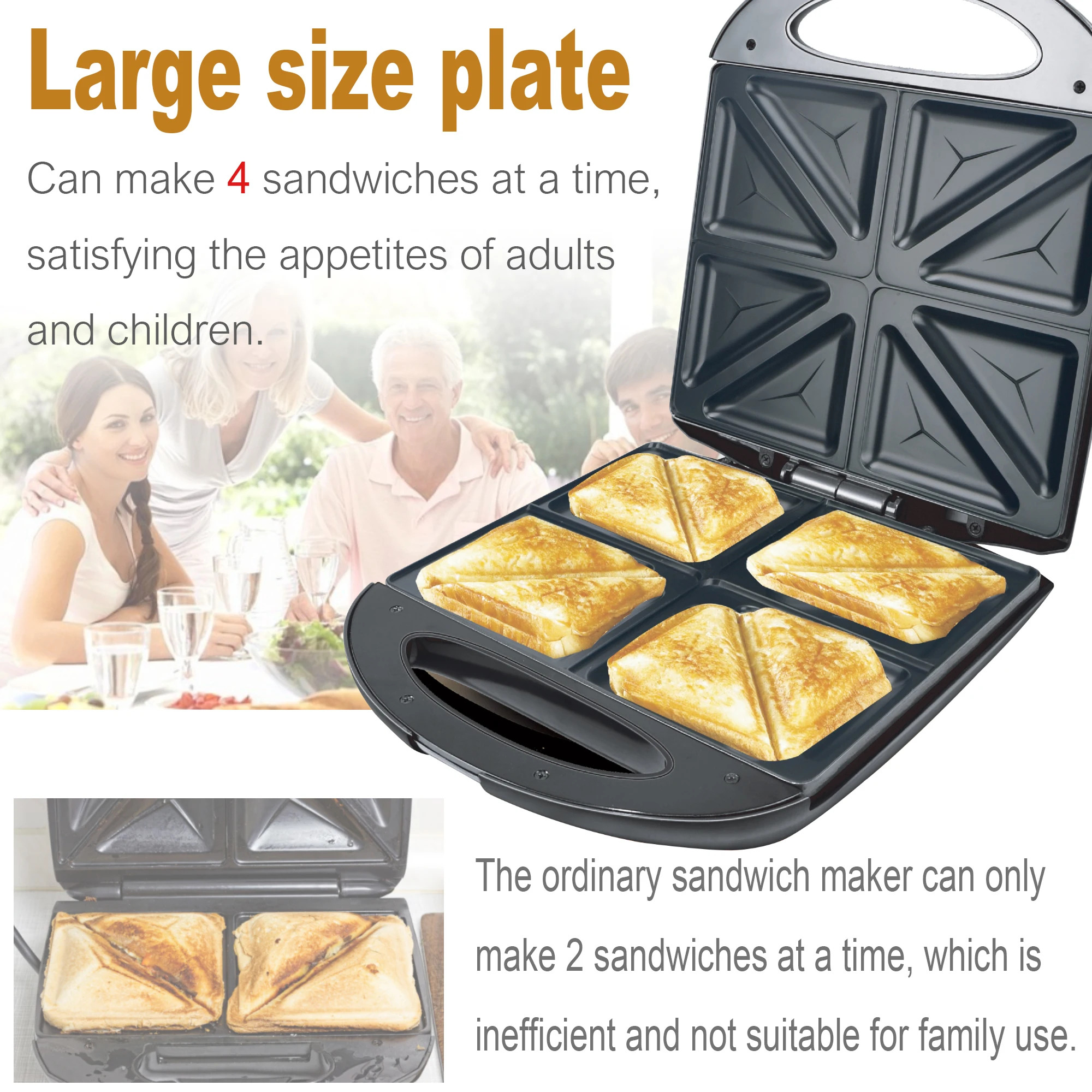 Electric sandwich Maker Triangle Plate Panini Cooking Kitchen Appliances Breakfast Waffles Machine Non-stick Iron Pan Sonifer