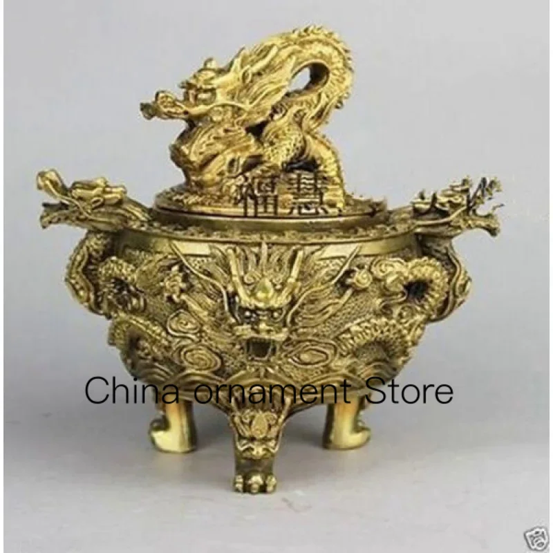 

Good Antique Lucky Brass Dragon Tripod Incense Burner/Incense Burner