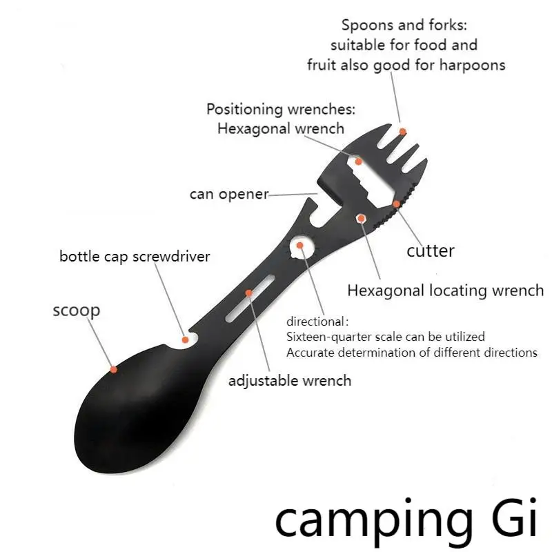 10-in-1 Multifunctional Whistle Knife Outdoor Camping Survival Fork Kitchen Multifunctional Wrench Bottle Opener Spoon Camping Gear