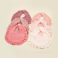 Offre spéciale enfants bavoir ensemble coton mousseline enfant en bas âge bébé confort salive couleur Dorp forme serviette solide avec bouton enfant bavoirs 3