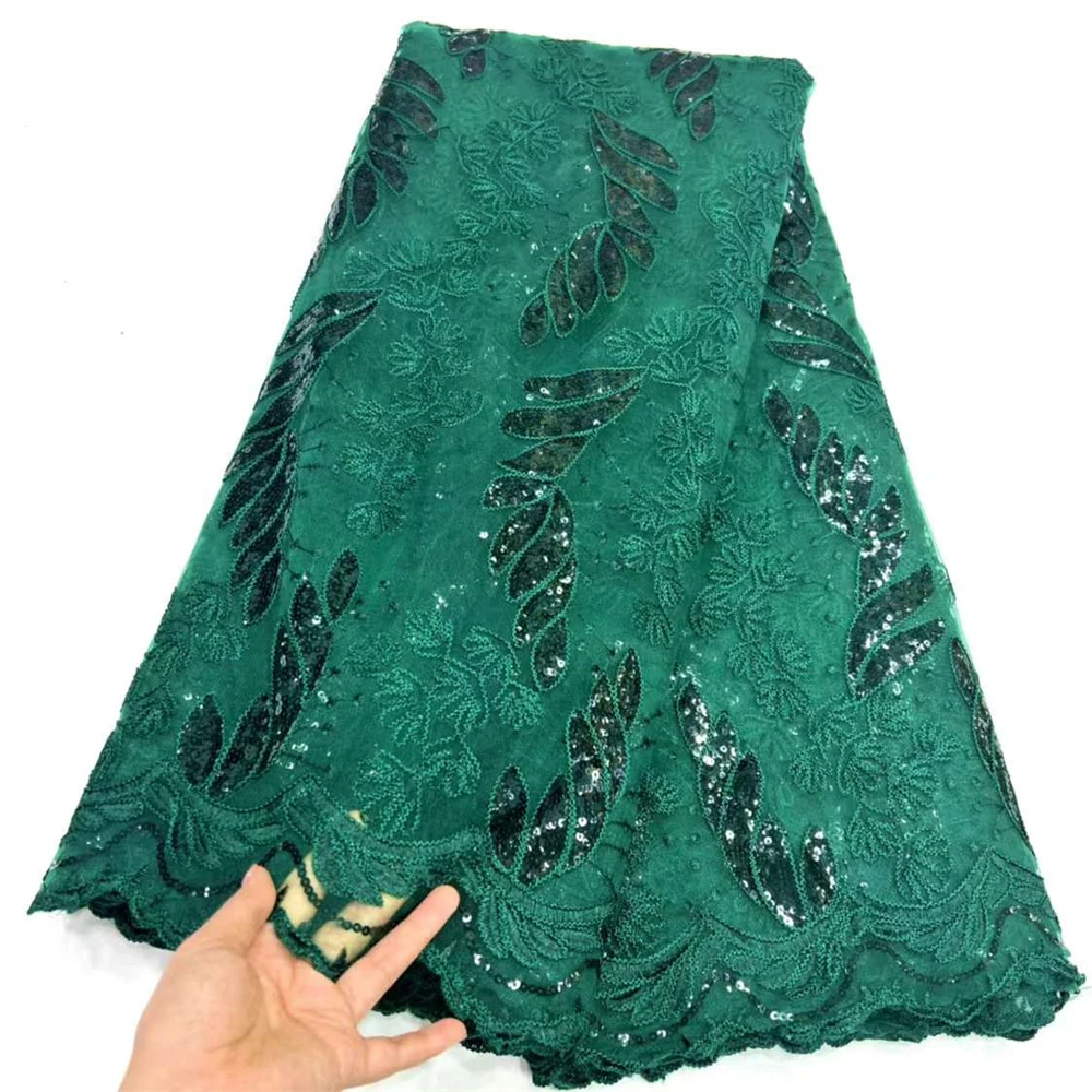 

2023 Luxurys African Sequins Lace Fabric High Quality Nigerian Tulle French Net Lace Fabric Green Mesh For Dress Sew HD125