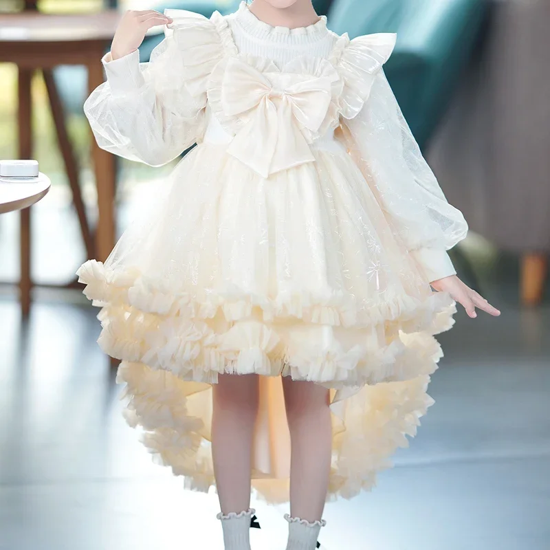 

Hot Toys Disney Princess Dresses for Girls Spring and Autumn Tuxedo Trailed Mesh Long Dinner Evening Gown Wedding Flower #M235