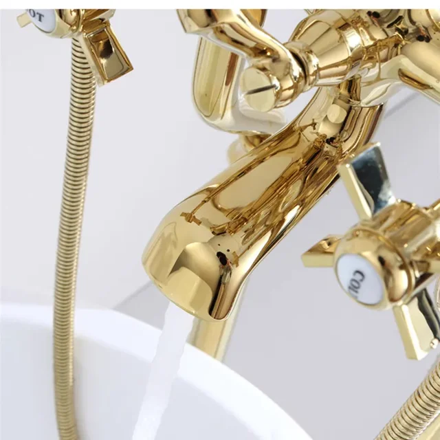 ก๊อกน้ําอ่างอาบน้ําชุดชั้น Decked ห้องน้ําคลาสสิกคุณภาพสูงทองสไตล์อเมริกันเซรามิคฝักบัวก๊อกน้ํา 4
