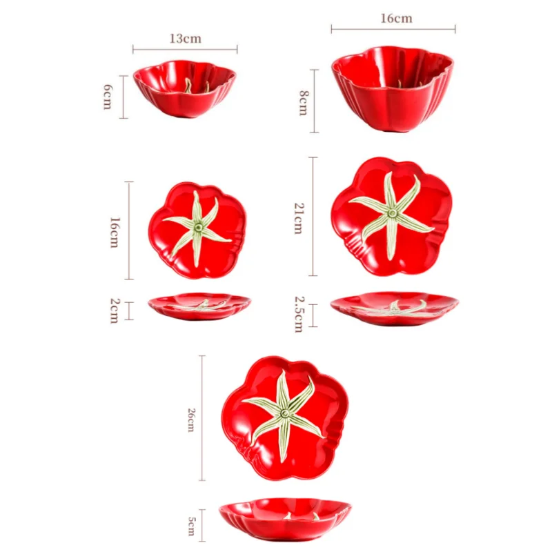Cartoon Tomato Ceramic Dish Porcelain Plate Vegetable Bowl Food Tray Dinner Plate Set Household Kitchenware