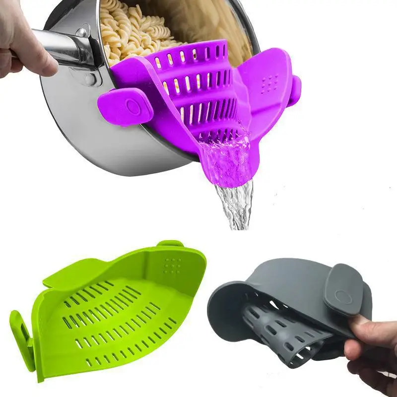 Silicone Pasta Pans with Strainer Fit Most Pots, Food Strainer with 2 Clips  for Pasta, Clip on Food Strainer for Kitchen, Spaghetti, Muzpz Smart Cool  Kitchen Gadgets Small Colander 