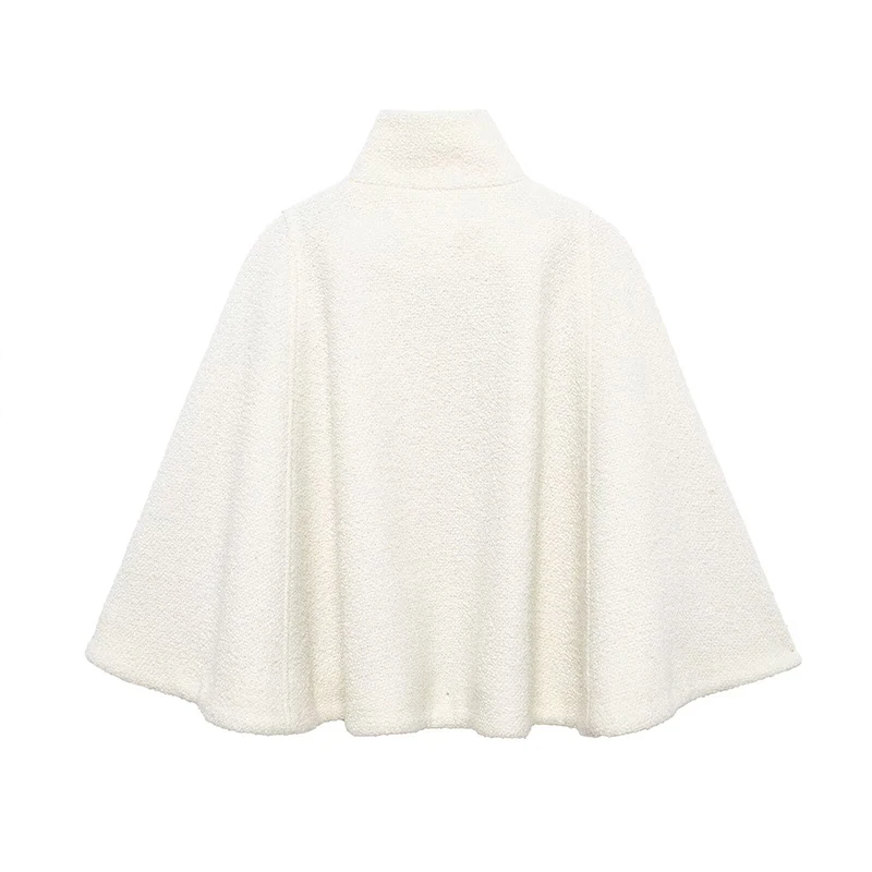 White Loose Short Cape Coat Women Autumn Winter Thick Single Buckle Batwing Sleeve Cloaks Jacket Lady Elegant Warm Outwear New