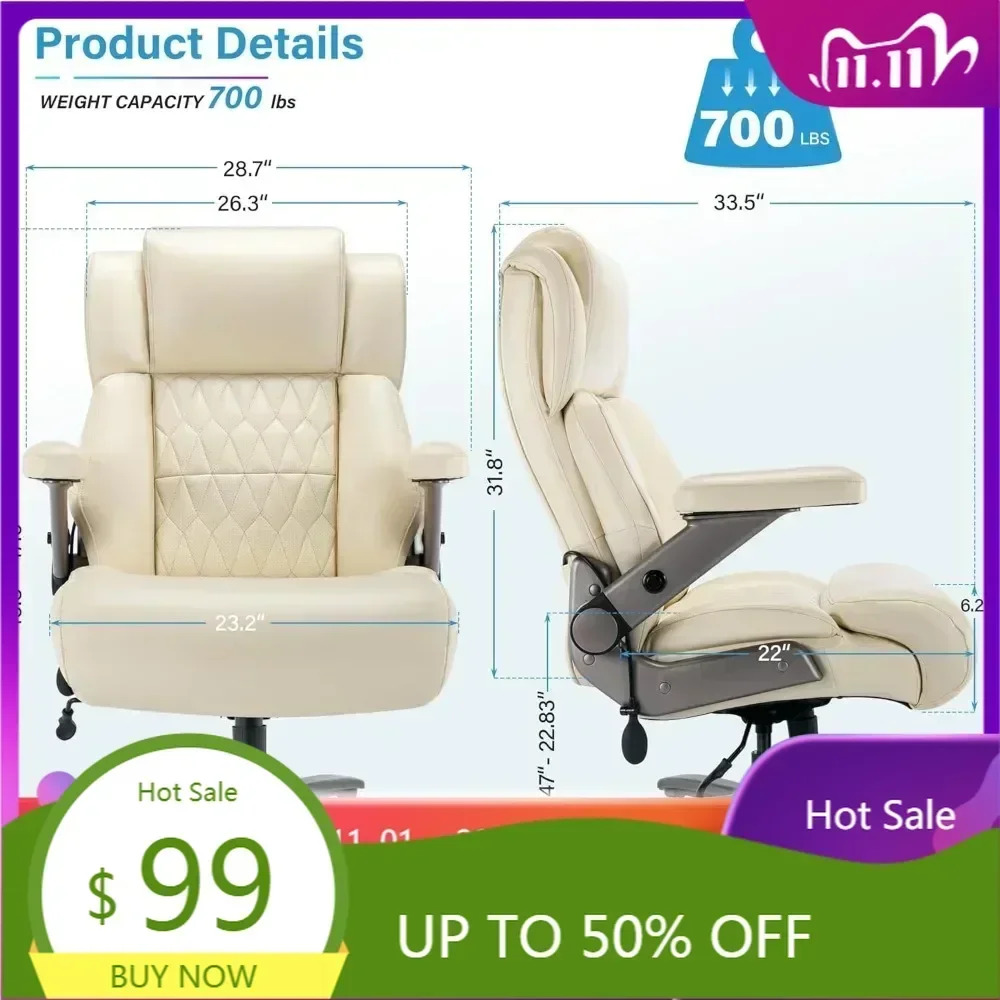 "heavy-duty 700lbs capacity office chair with adjustable lumbar support, 3d flip arms, and high back for large executive use"