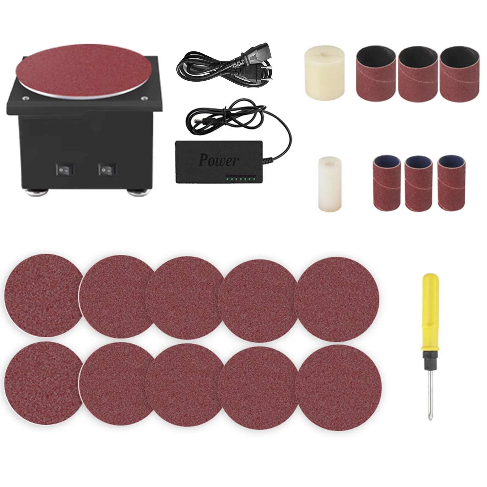 Mini Bench Disc Sander Sanding Roller Edge Sharpener 7 Variable Speed 10 Sanding Discs 6 Sanding
