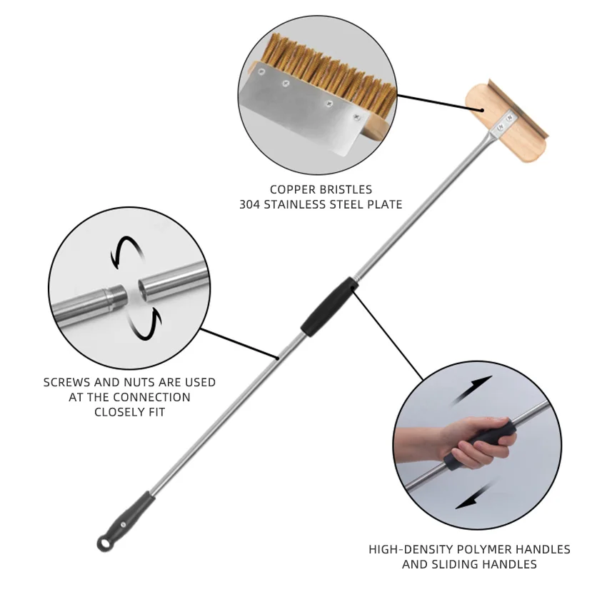 주방 액세서리 멀티 사양 피자 오븐 구리 브러시, 강모 304 스테인레스 스틸 손잡이, 가정용 청소 브러시