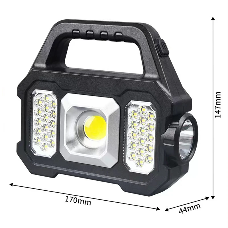 Solar Camping Flashlight Hight Power 600LM LED COB Work Lights Waterproof 6 Gear USB Rechargeable Searchlight