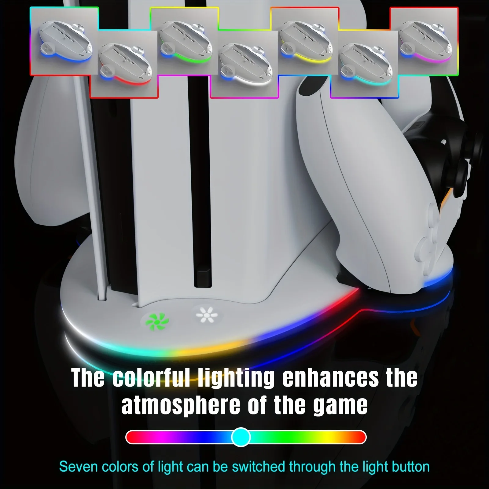 YZC-499 For PS5/Slim Stand Vertical Multifunctional Station RGB Cooling Fan Dual Controller Charger For Playstation5 Console