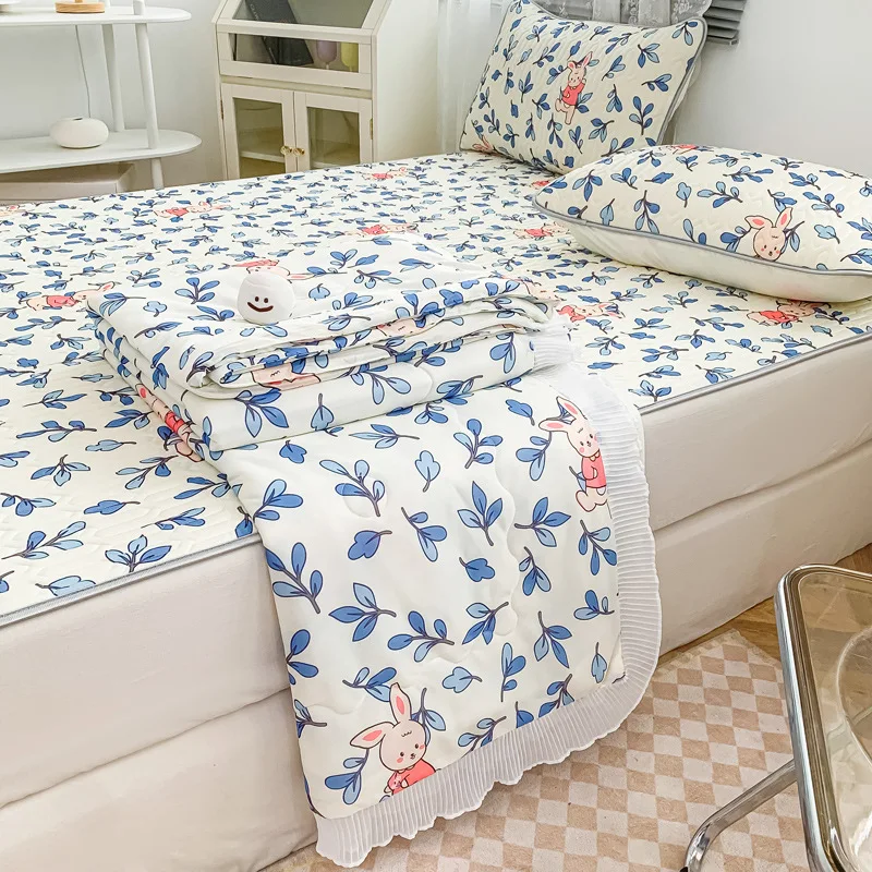 Latex Ice Silk Mat Four-piece Baby and Child Washable Two-piece Dormitory Single and Double Air-conditioning Soft Mat Home
