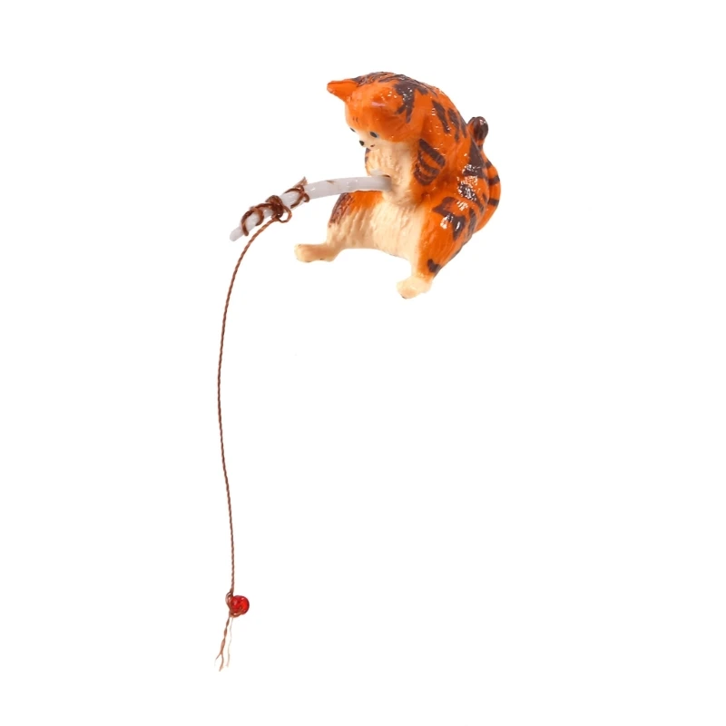 Fishing Cat Figurine Fishtanks Landscaping Ornament Aquariums Pendant Home Decor Drop Shipping