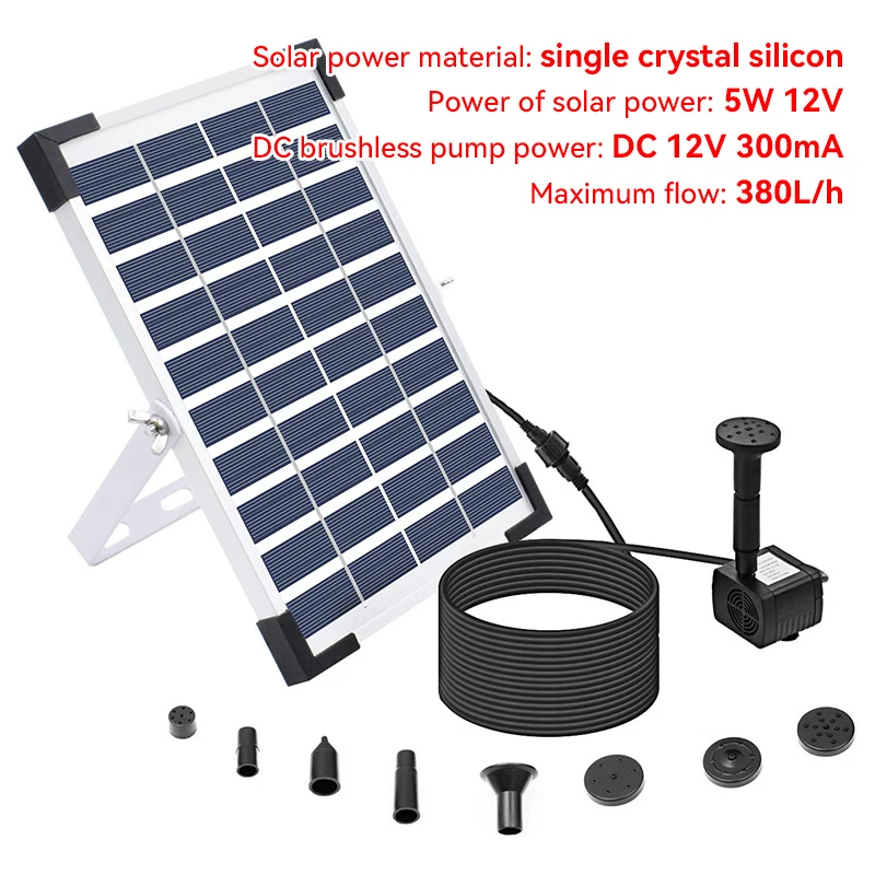 

5W Solar Fountain Pump Kit Solar Panel Powered Water Fountain Bird Bath Pool Pond Garden Water Sprinkler Sprayer with Nozzles