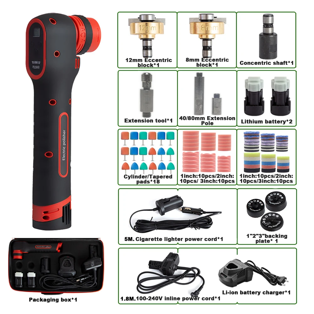 DSUNYK Wireless Car Polisher 110V/220V RO&DA Mini 3inch Cordless Polisher With Adjustment Speed 2 Batteries Car Detailing Tools