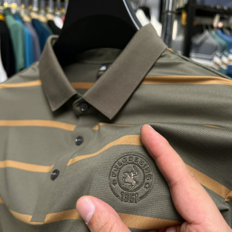 

DYXUE Men's High-end Fashion Short-sleeved Polo Shirt Lapel Striped Round Standardbusiness Casual Style Comfortable TrendyM-4XL