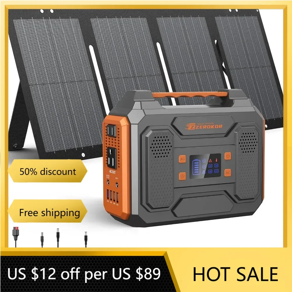 Portable Solar Generator, 300W Portable Power Station with Foldable 60W Solar Panel, for Home Use RV Outdoor Camping Adventure