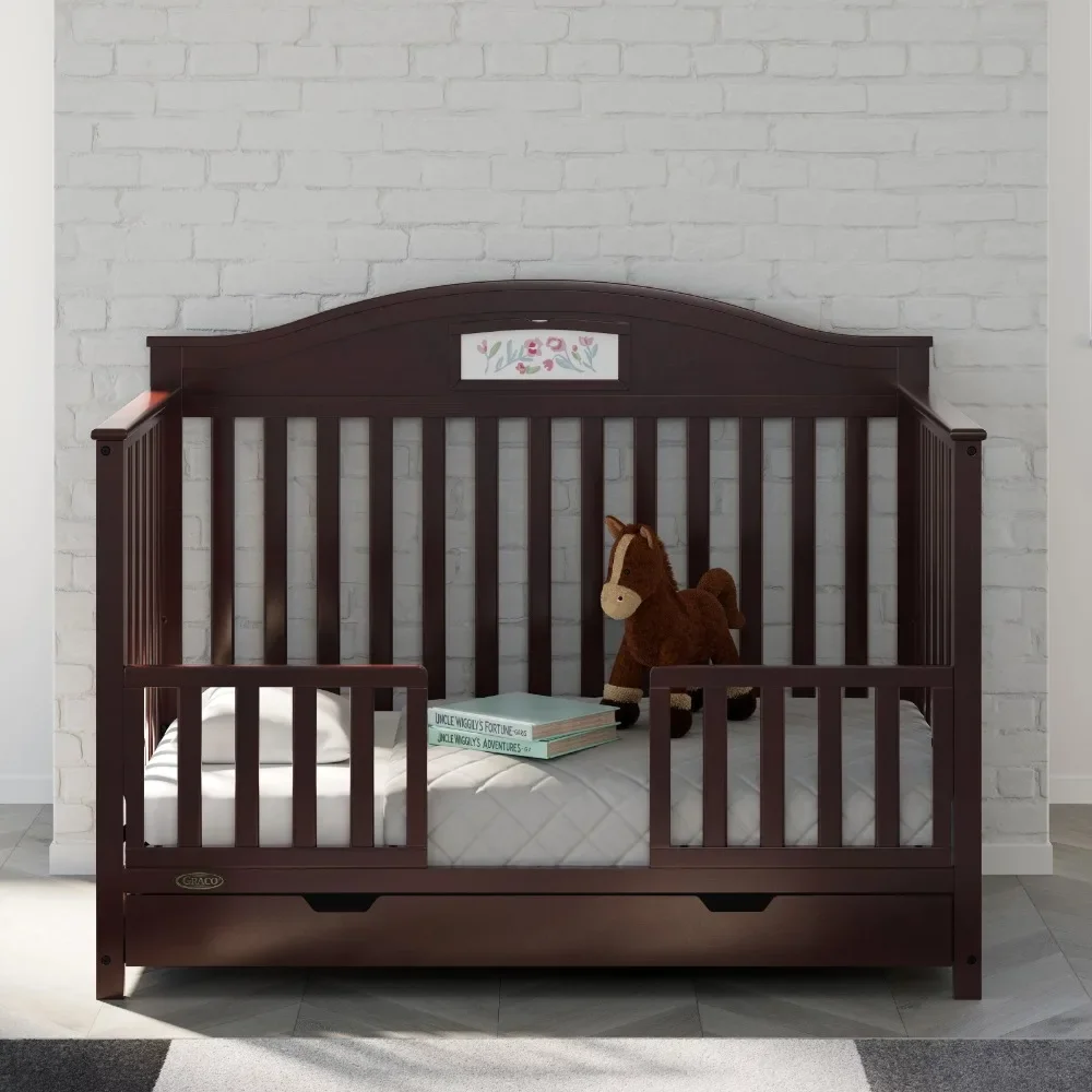 5-in-1 Convertible Baby Crib with Drawer and Reversible Headboard, Pebble Gray 3
