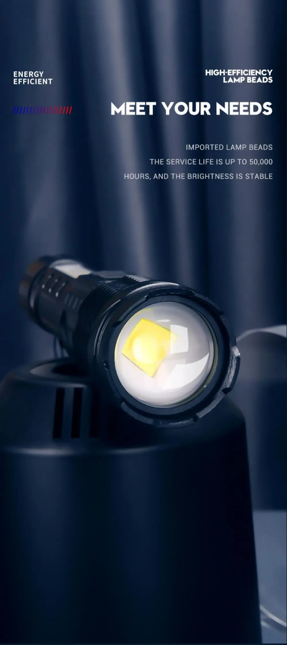 Description Picture 6 of itemStrong Light Flashlight Fast Typ-c Charging Outdoor Lighting White Laser Flashlight With Cob Warning Side Work Light