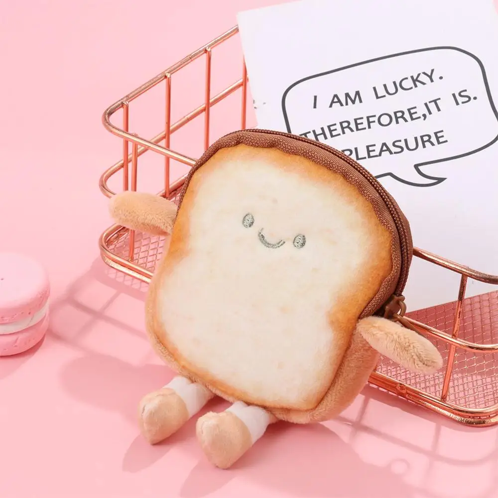 Cute Cartoon Toast Coin Purse Portable Bread Coin Key Bag Lightweight Mini Makeup Bag Girl