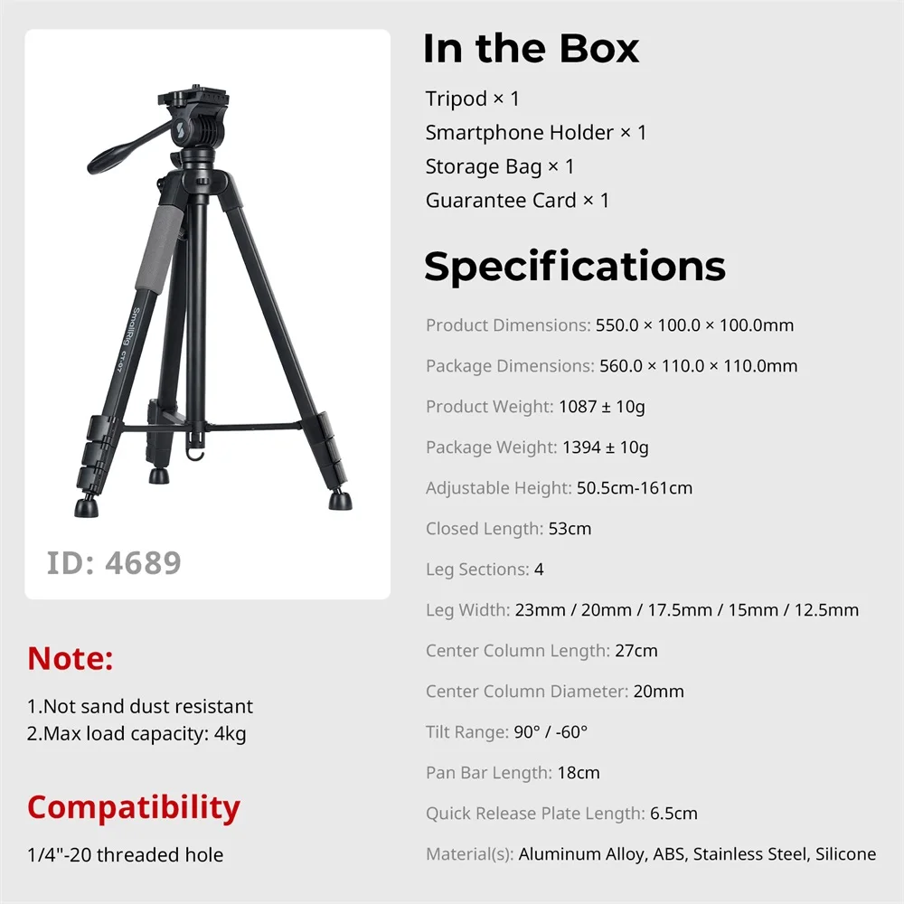 Versatile Lightweight Tripod Adjustable Portable Foldable Tripod for Camera W Sm