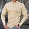 Fashion Men's Casual Slim Fit Basic Turtleneck High Collar Pullover Male Autumn Spring Thin Tops Basic Bottoming Plain T-shirt 2