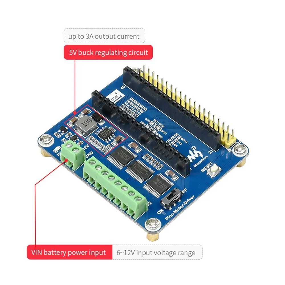 Raspberry Pi Pico DC Motor Driver 4-way DC Motos 12C Interface PCA9685 Driver Chip Board 2WD or 4WD Driving For DIY Electrical