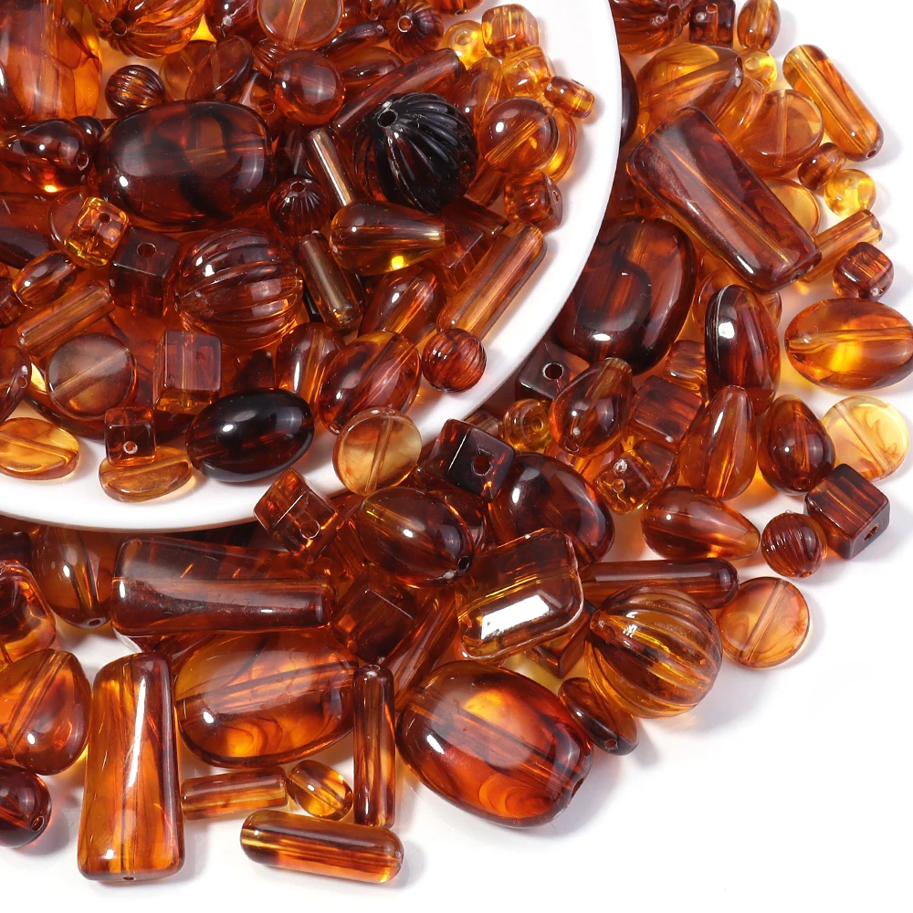 10-100개 아크릴 모조 호박석 비즈 루즈 스페이서 비즈 장 DIY 수제 공예 선물 액세서리