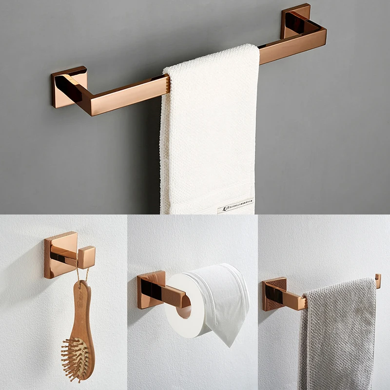 Polishing Rose Golden Bathroom Hardware Stainless Steel Towel Rack Toliet Paper Holder Towel Ring Hook Bathroom Accessory